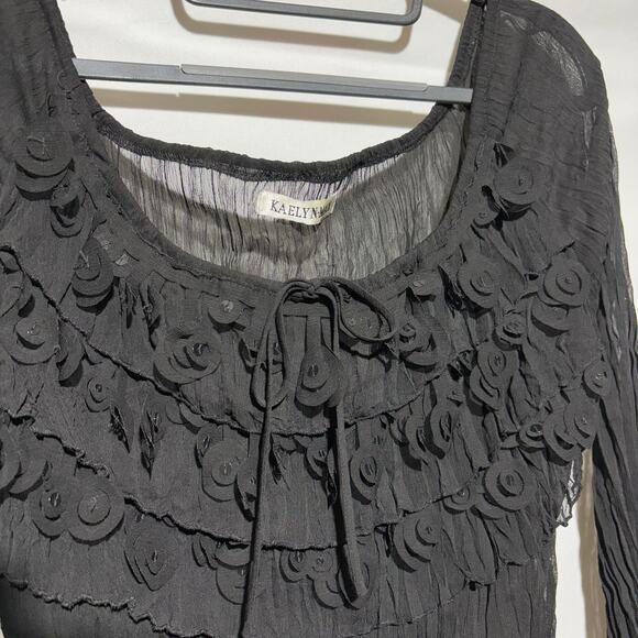 Kaelyn Max Black Long Sleeve Sheer Blouse y2k Whimsygoth Witchy Ruffle Vintage - Picture 8 of 11